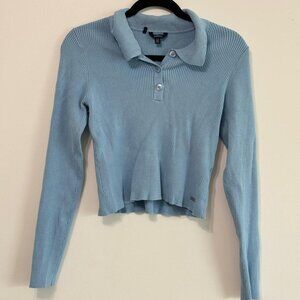 Buffalo David Bitton Ribbed Polo Long Sleeve Top Baby Blue